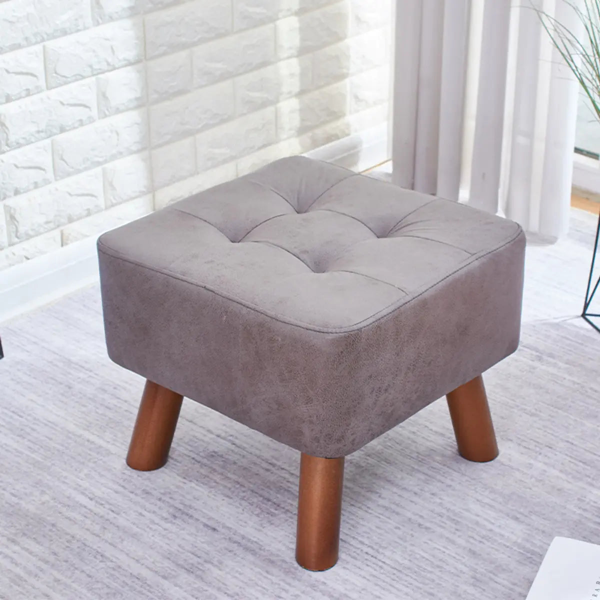 Grey Faux Leather Rectangular Sponge Ottoman Seats Image - 18