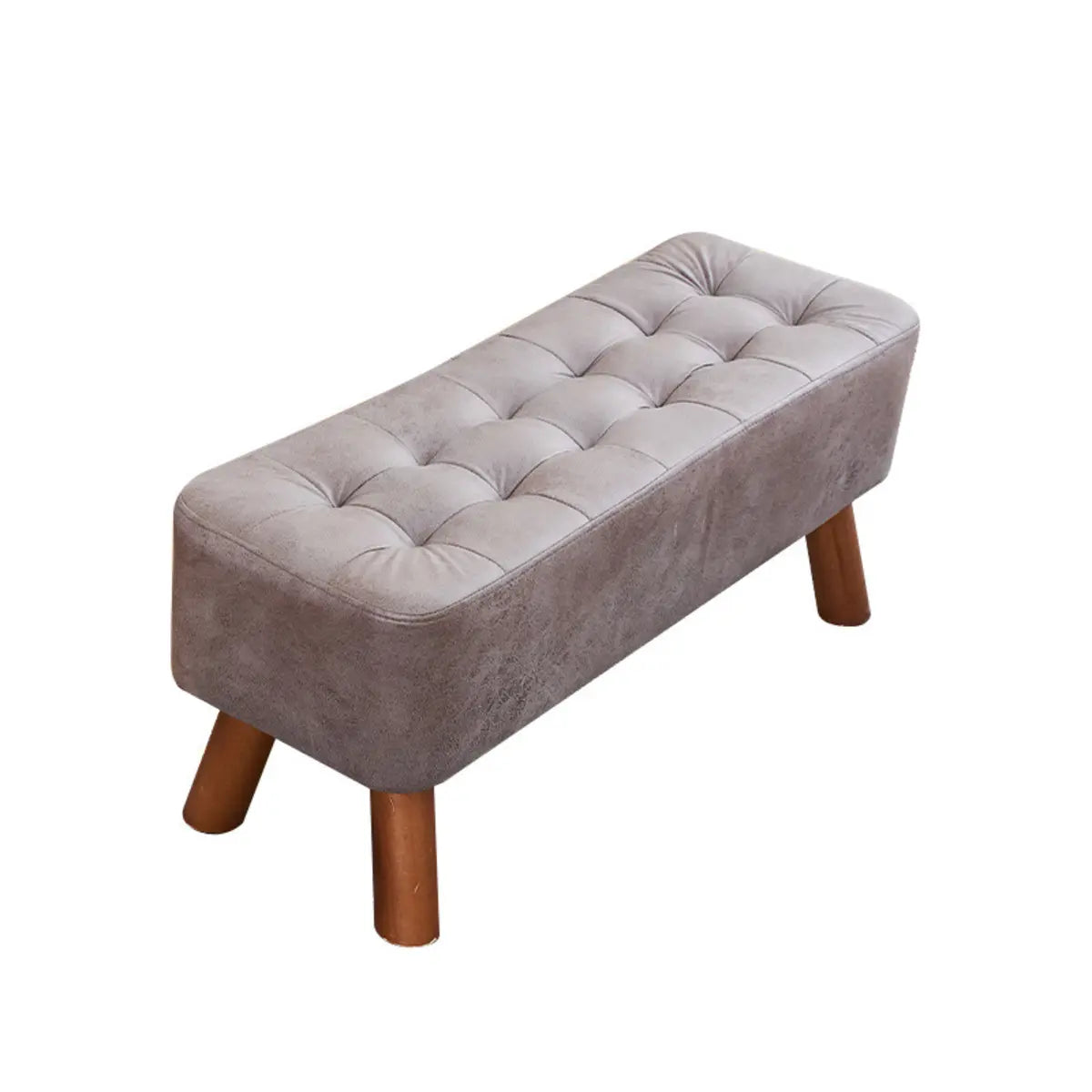 Grey Faux Leather Rectangular Sponge Ottoman Seats Image - 5