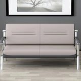 Grey Faux Leather Upholstered Back Metal Frame Settee Image - 10