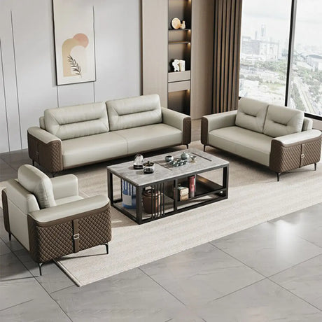 Grey Faux Leather Upholstered Back Sofa with Legs Image - 1