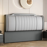 Grey Free-Standing Stepped Upholstered Headboard Image - 9