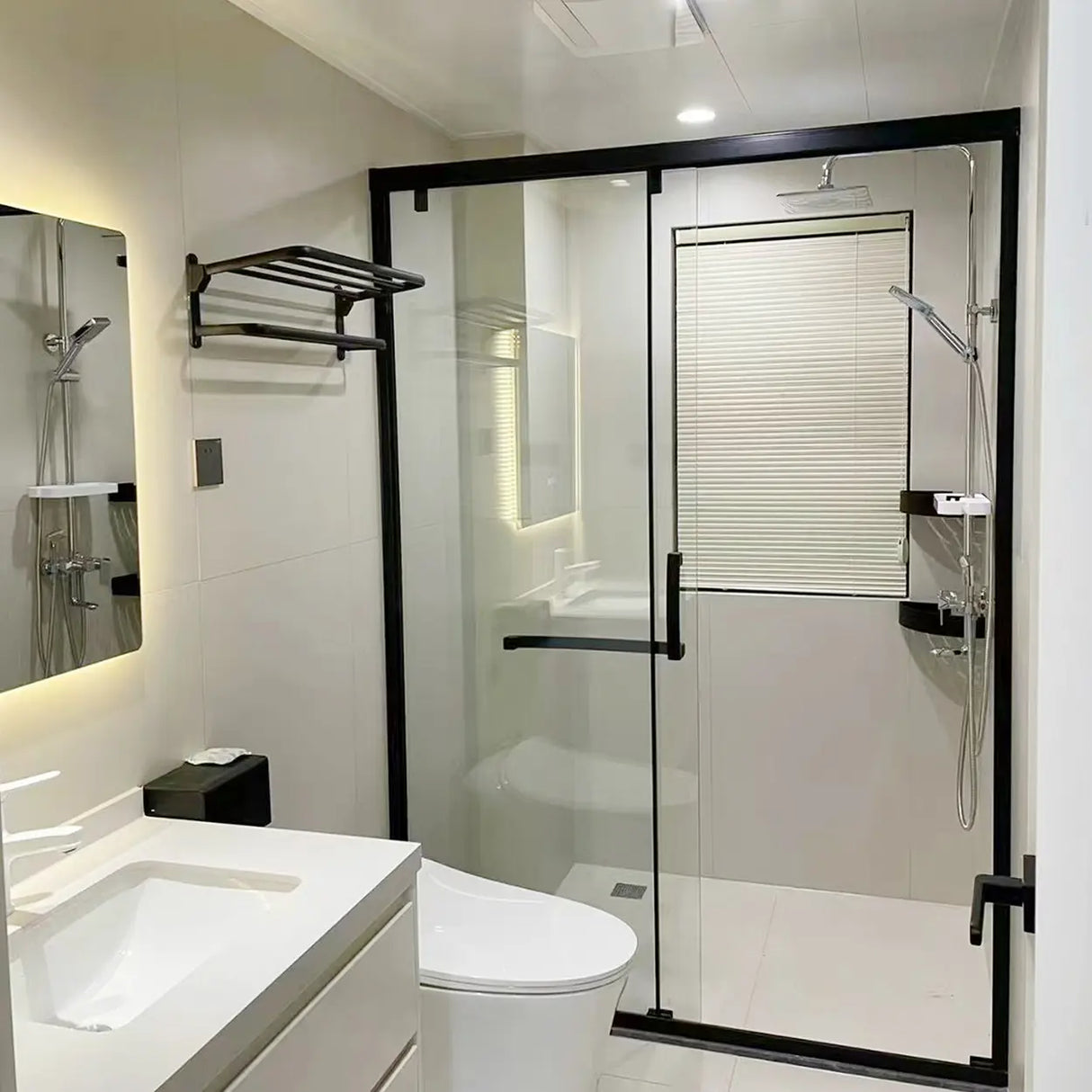 Grey Hardware Double Sliding Clear Glass Shower Door Image - 3