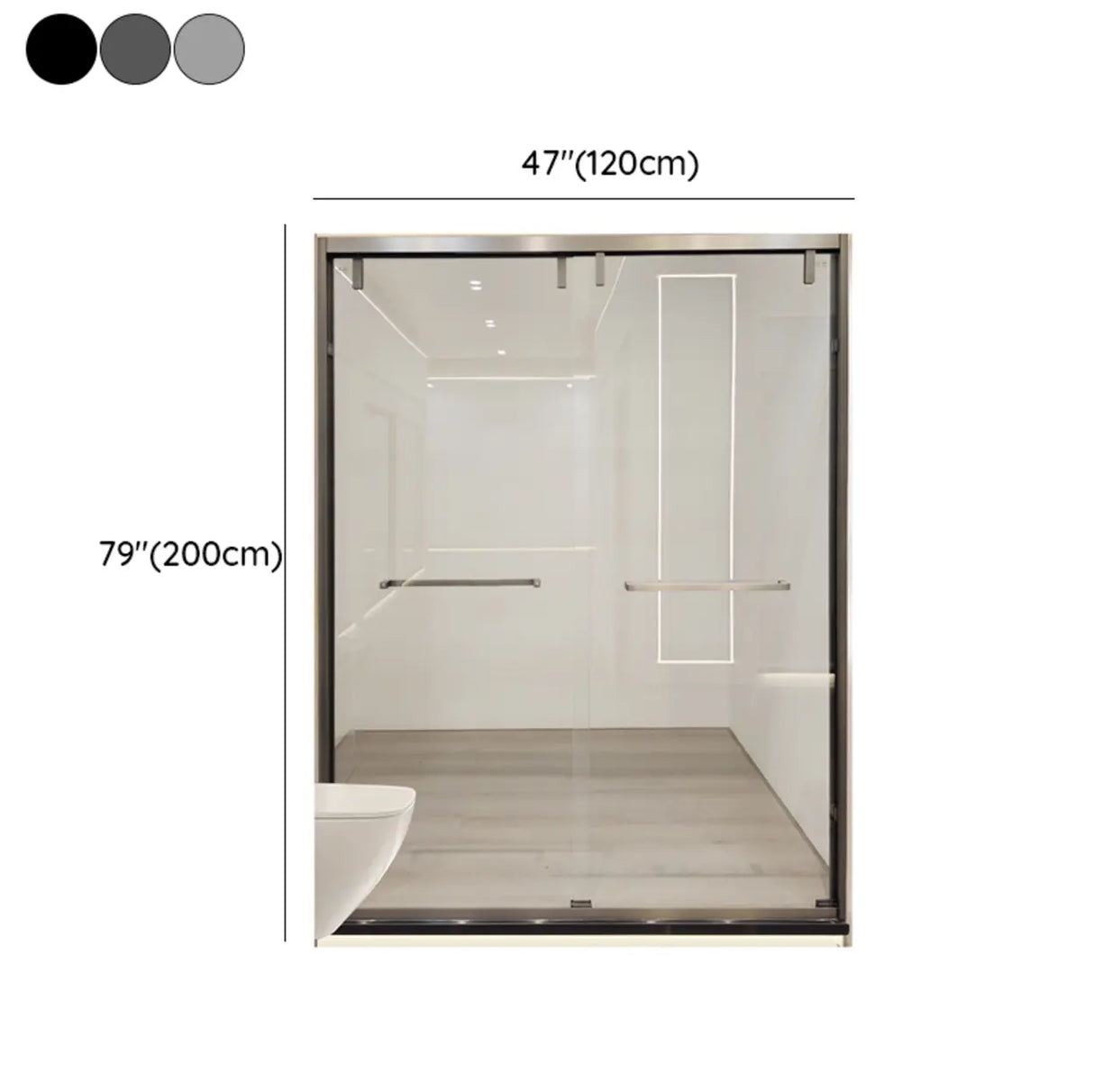 Grey Hardware Double Sliding Clear Glass Shower Door 