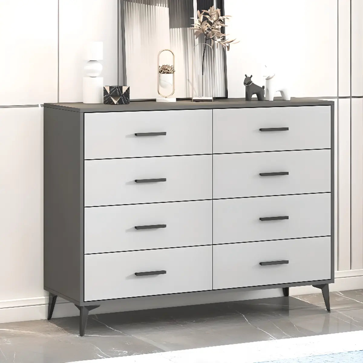 Grey Horizontal Drawer Wood Multi-Tier Storage Dresser Image - 7