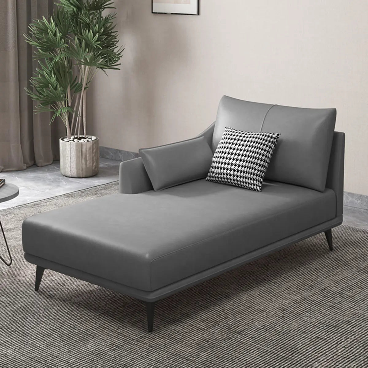 Grey Large Modern Leather Chaise Lounge with Pillow Image - 15