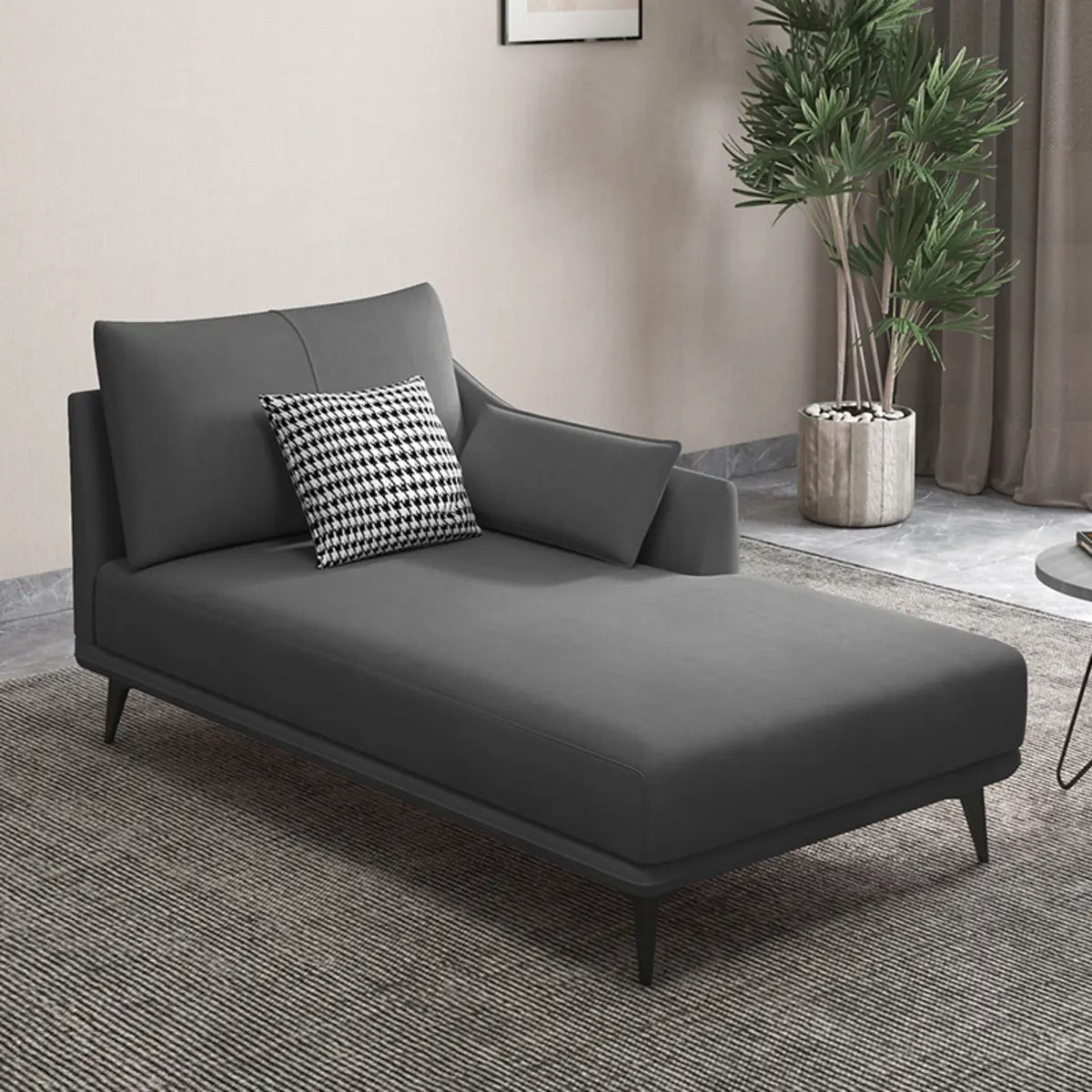 Grey Large Modern Leather Chaise Lounge with Pillow Image - 18