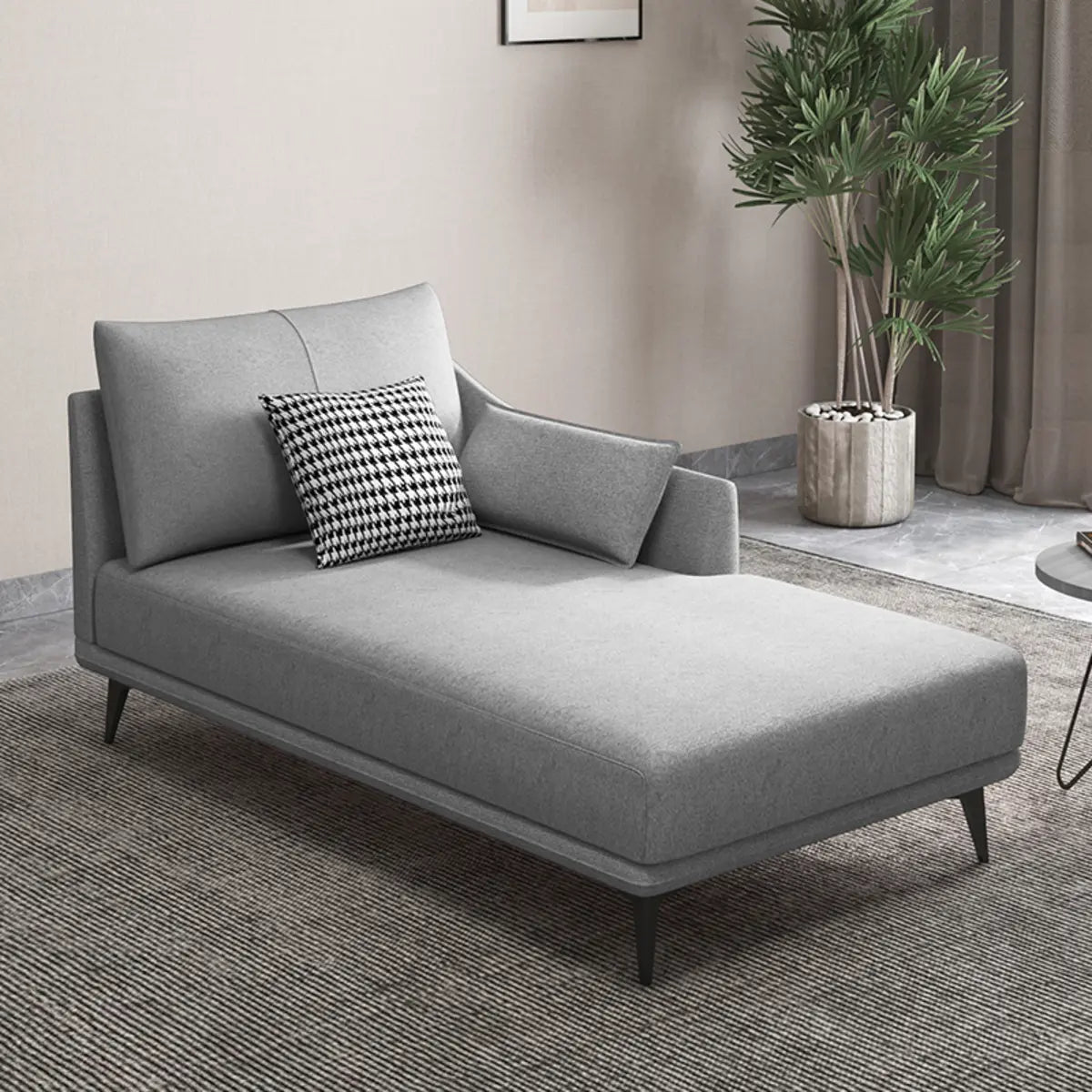 Grey Large Modern Leather Chaise Lounge with Pillow Image - 24