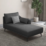 Grey Large Modern Leather Chaise Lounge with Pillow Image - 26