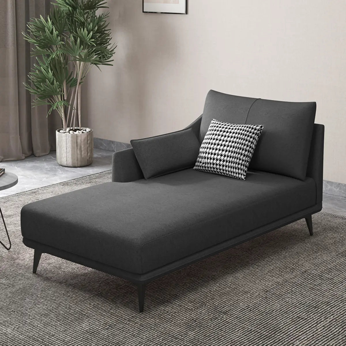 Grey Large Modern Leather Chaise Lounge with Pillow Image - 27