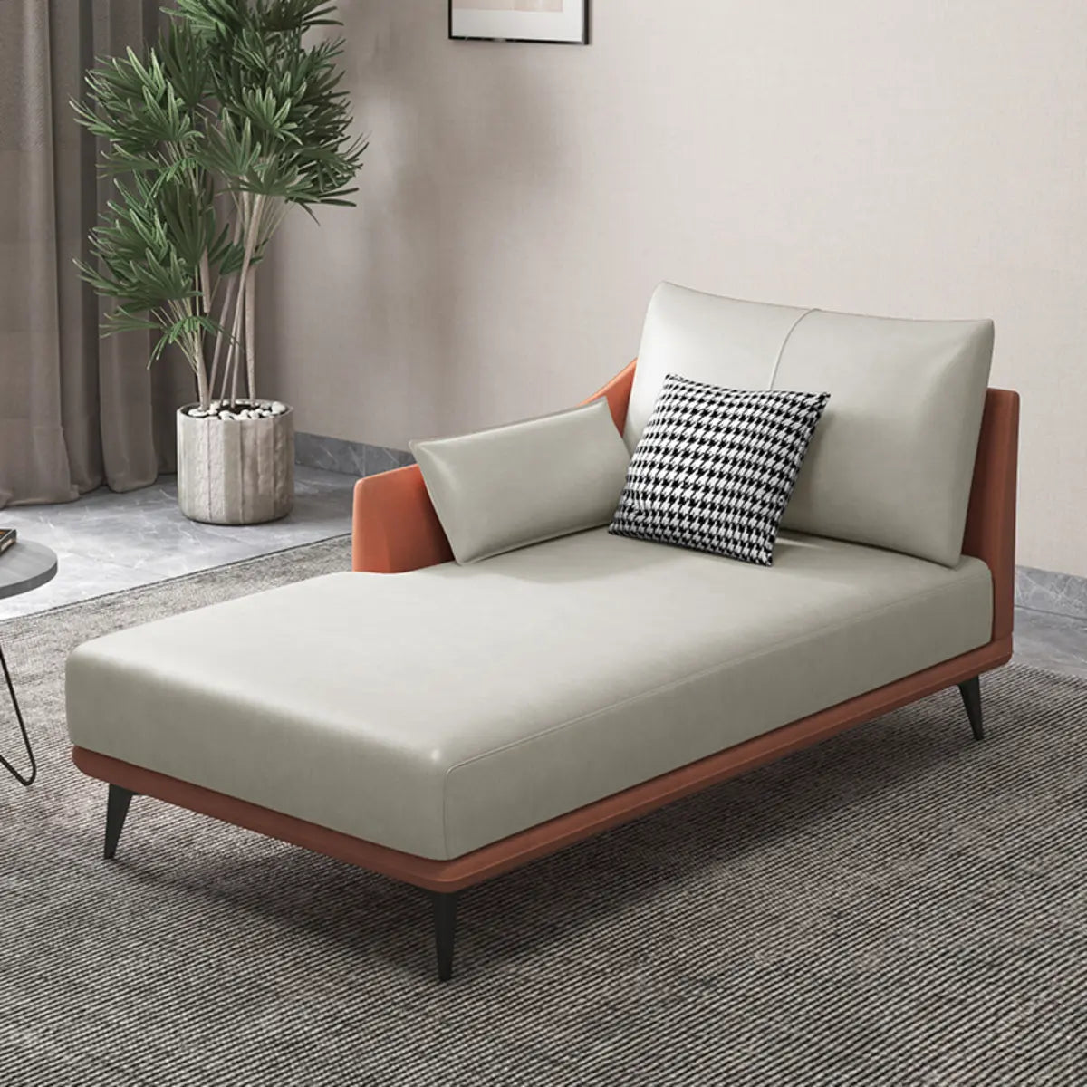 Grey Large Modern Leather Chaise Lounge with Pillow Image - 7