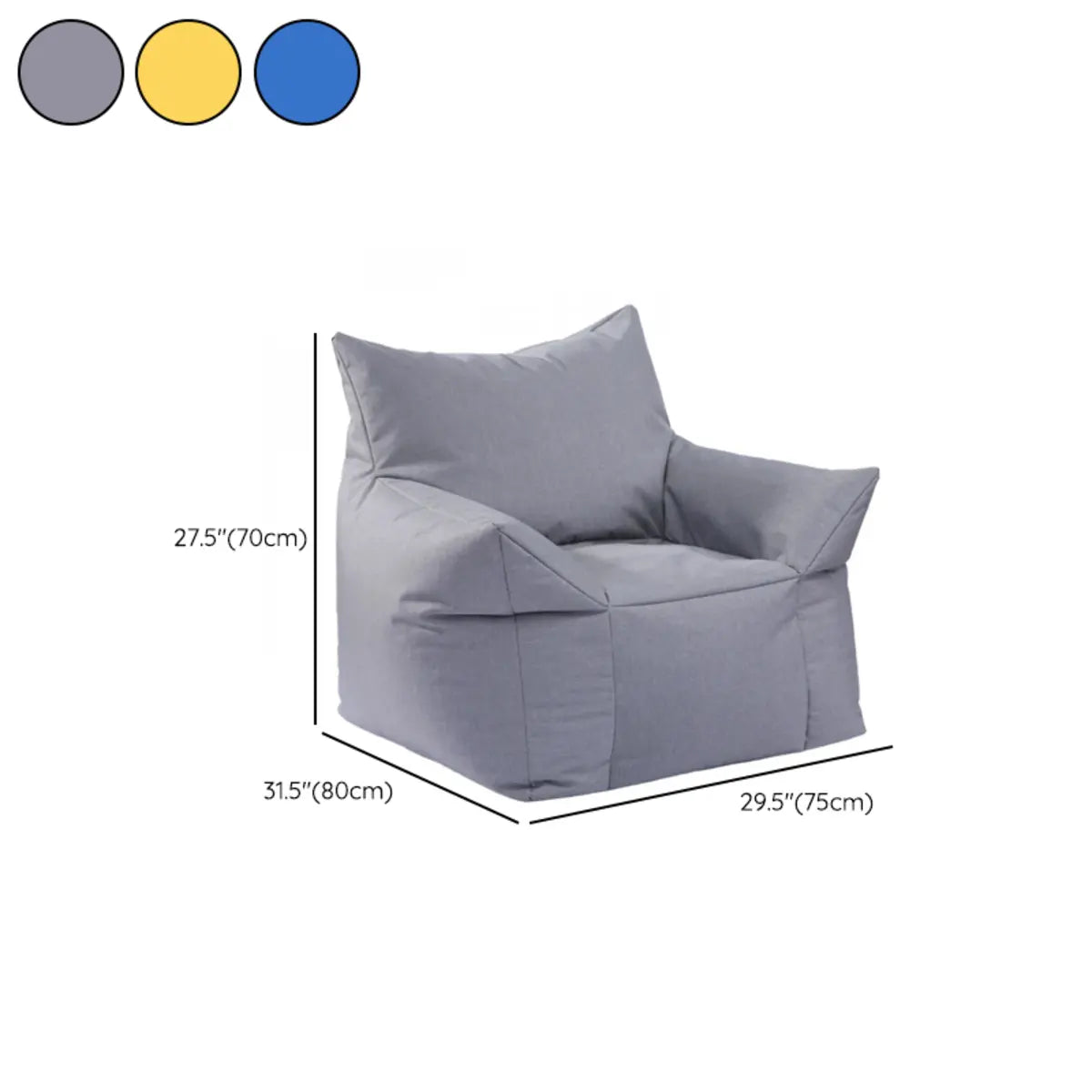 Grey Large Square Foam Armrest Abrasion Resistance Bean Bag 