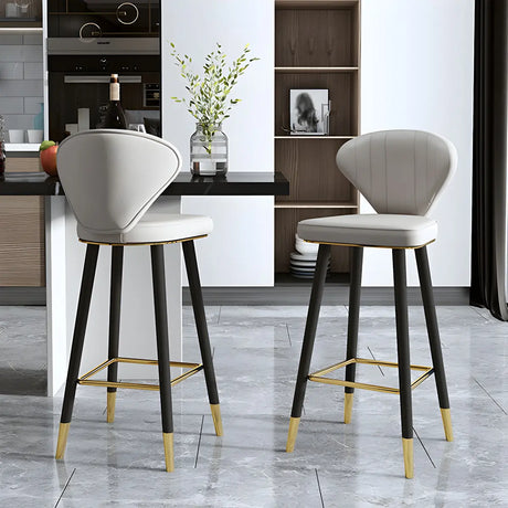 Grey Leather Bucket Seat Steel Legs Counter Bar Stools Image - 1