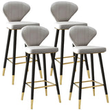 Grey Leather Bucket Seat Steel Legs Counter Bar Stools Image - 24