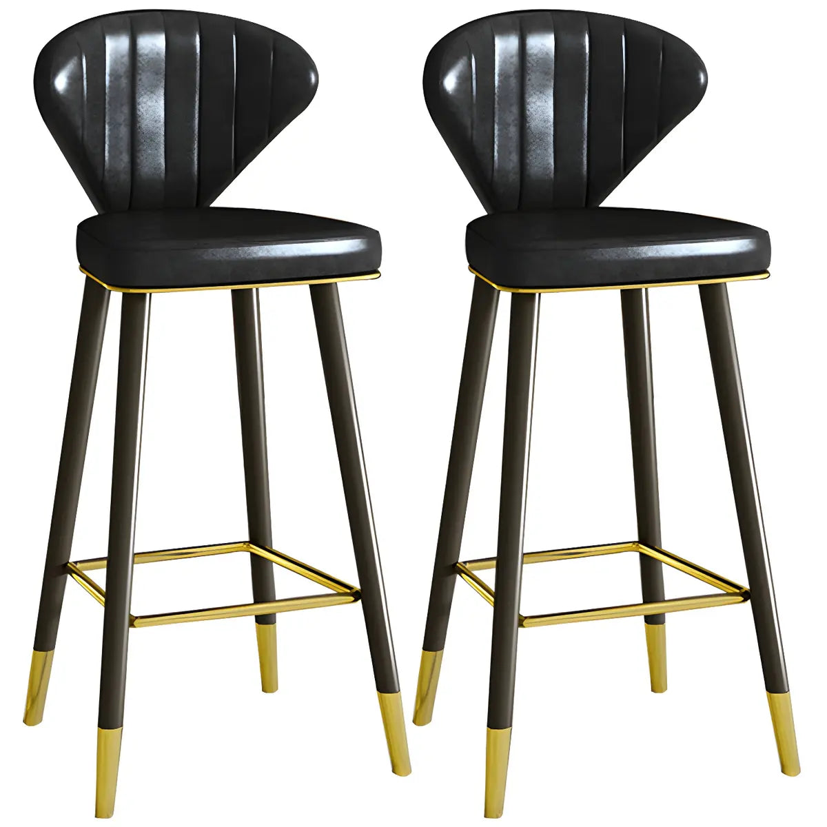 Grey Leather Bucket Seat Steel Legs Counter Bar Stools Image - 5