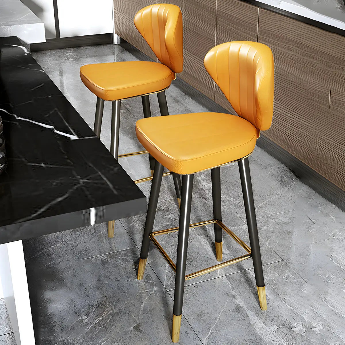 Grey Leather Bucket Seat Steel Legs Counter Bar Stools Image - 7