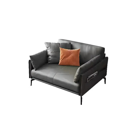 Grey Leather Light Wood Frame Soft Sofa Set with Legs Image - 2