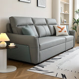 Grey Leather Modern Cushion Back Sleeper Sofa Futon Image - 1