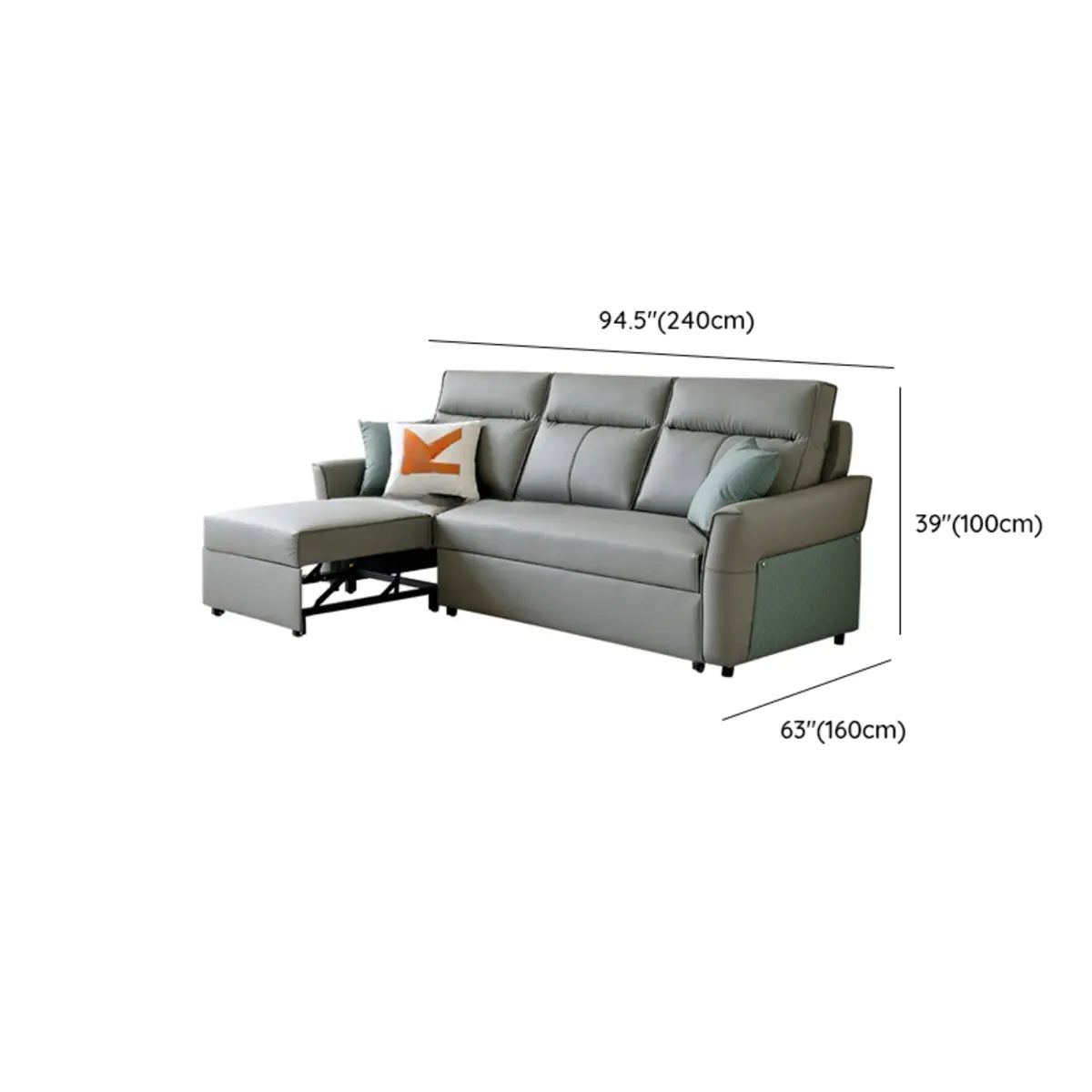 Grey Leather Modern Cushion Back Sleeper Sofa Futon 