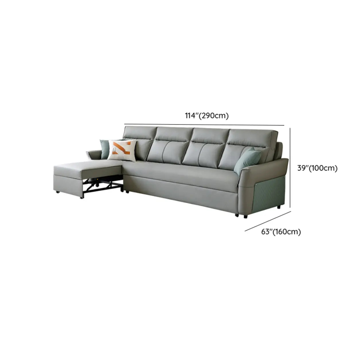 Grey Leather Modern Cushion Back Sleeper Sofa Futon Image - 12