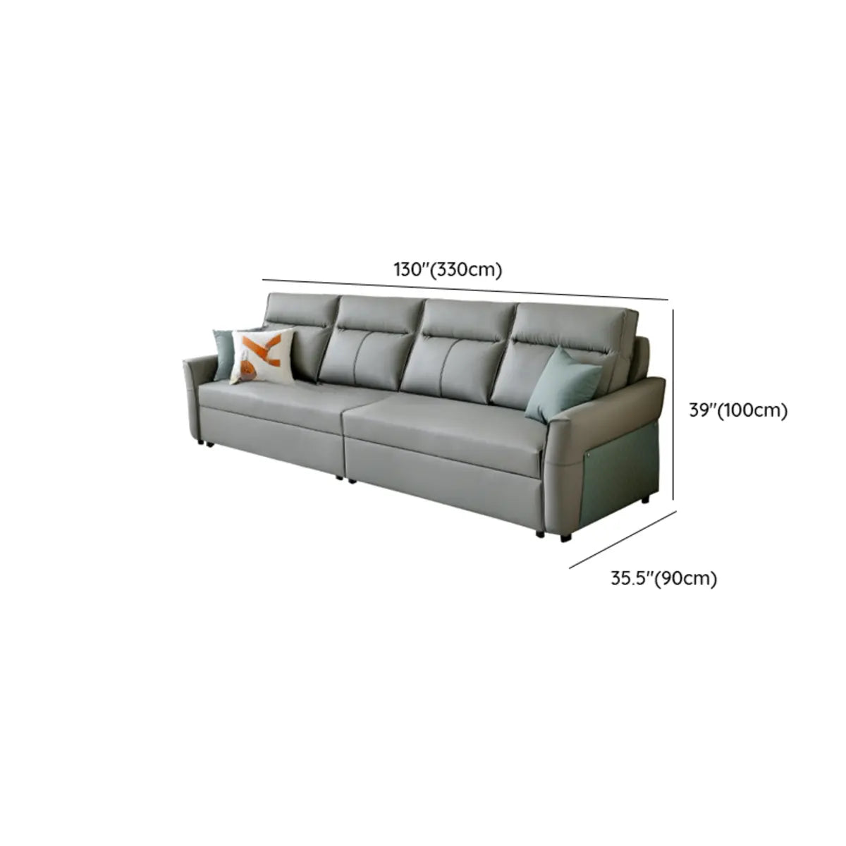 Grey Leather Modern Cushion Back Sleeper Sofa Futon Image - 14