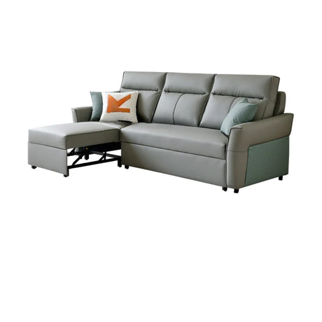 Grey Leather Modern Cushion Back Sleeper Sofa Futon Image - 2