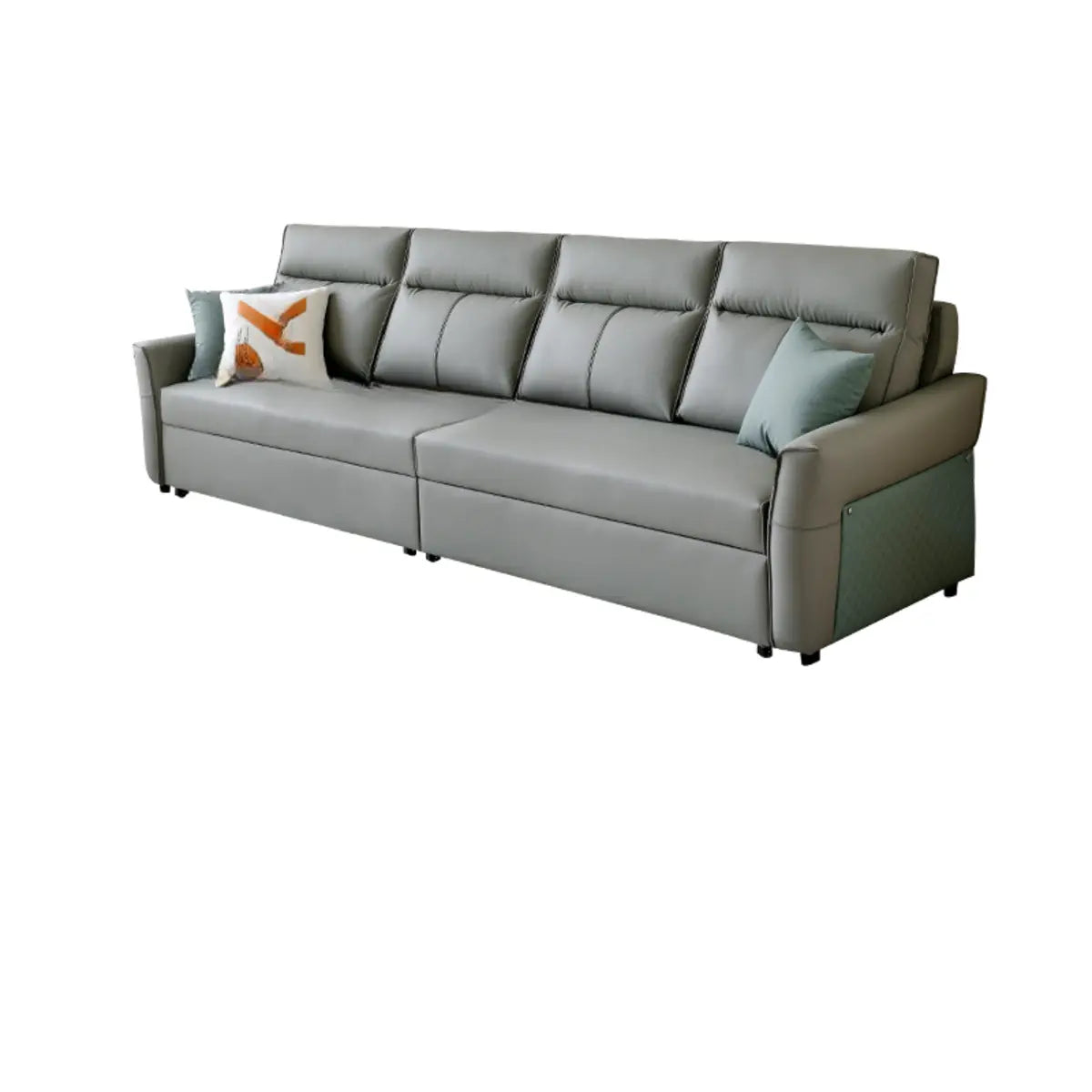 Grey Leather Modern Cushion Back Sleeper Sofa Futon Image - 3