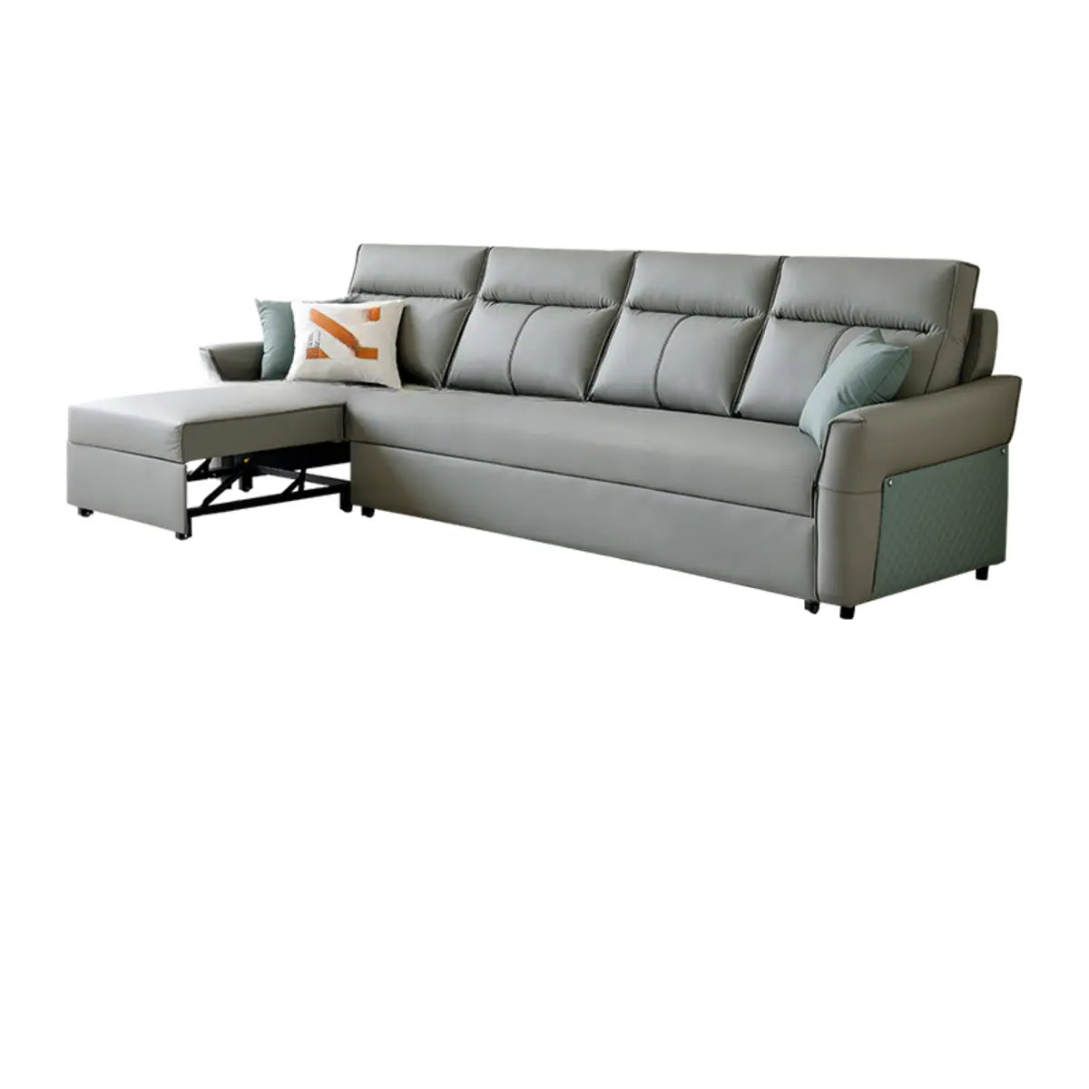 Grey Leather Modern Cushion Back Sleeper Sofa Futon Image - 5