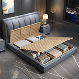 Grey Leather Queen Storage Included Bed with Headboard Image - 1