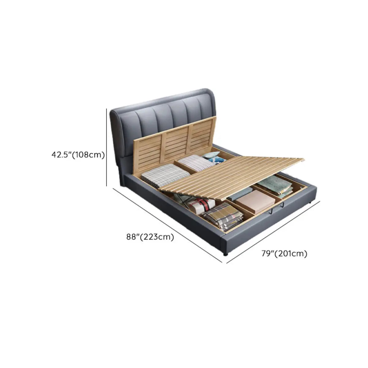 Grey Leather Queen Storage Included Bed with Headboard Image - 14