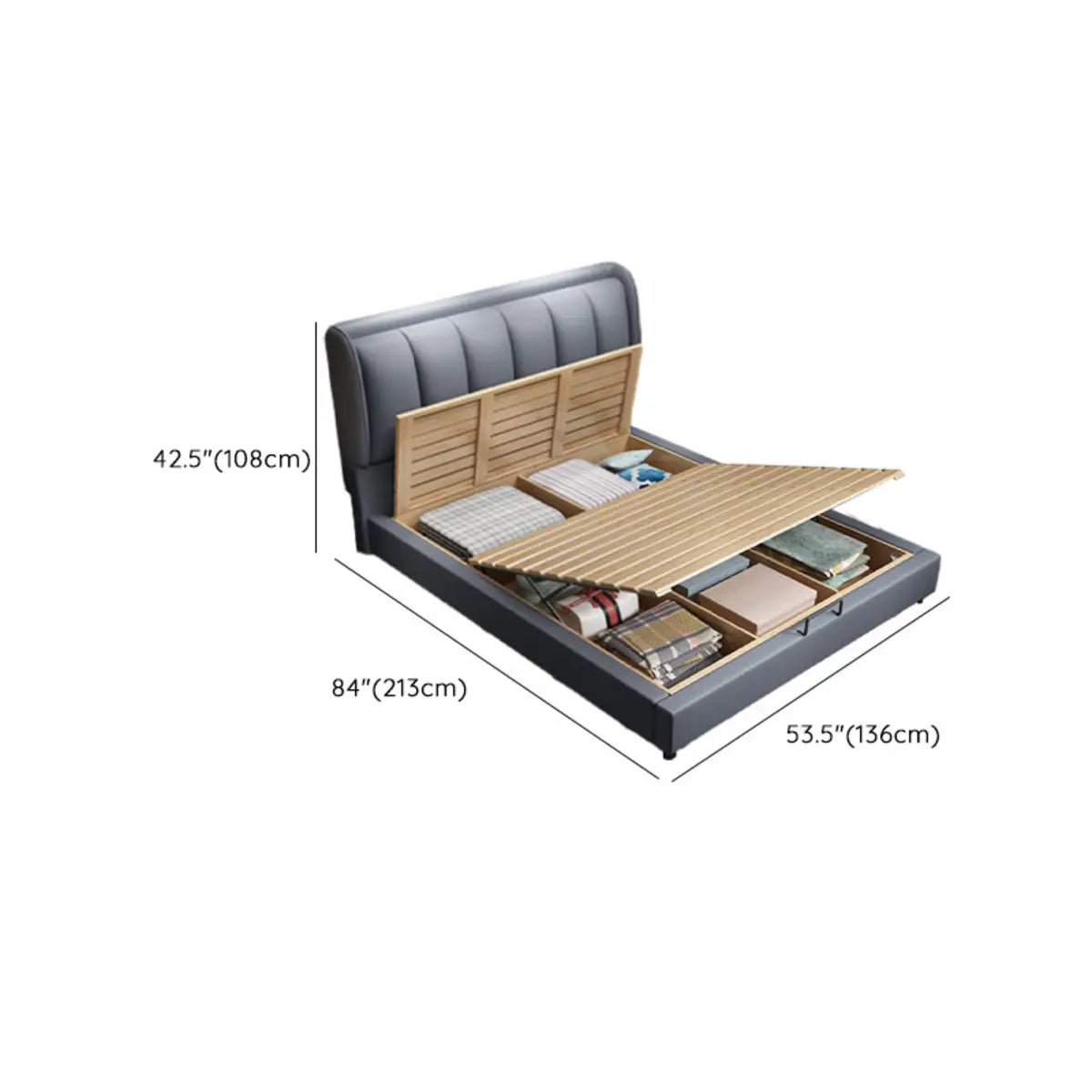 Grey Leather Queen Storage Included Bed with Headboard Image - 15