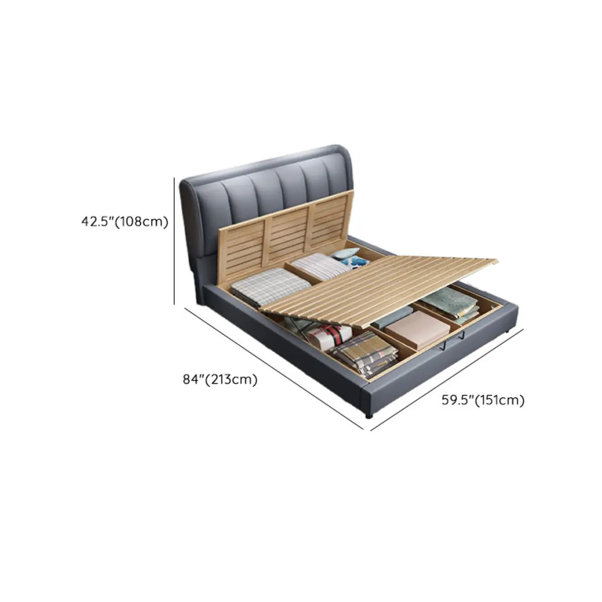 Grey Leather Queen Storage Included Bed with Headboard Image - 16