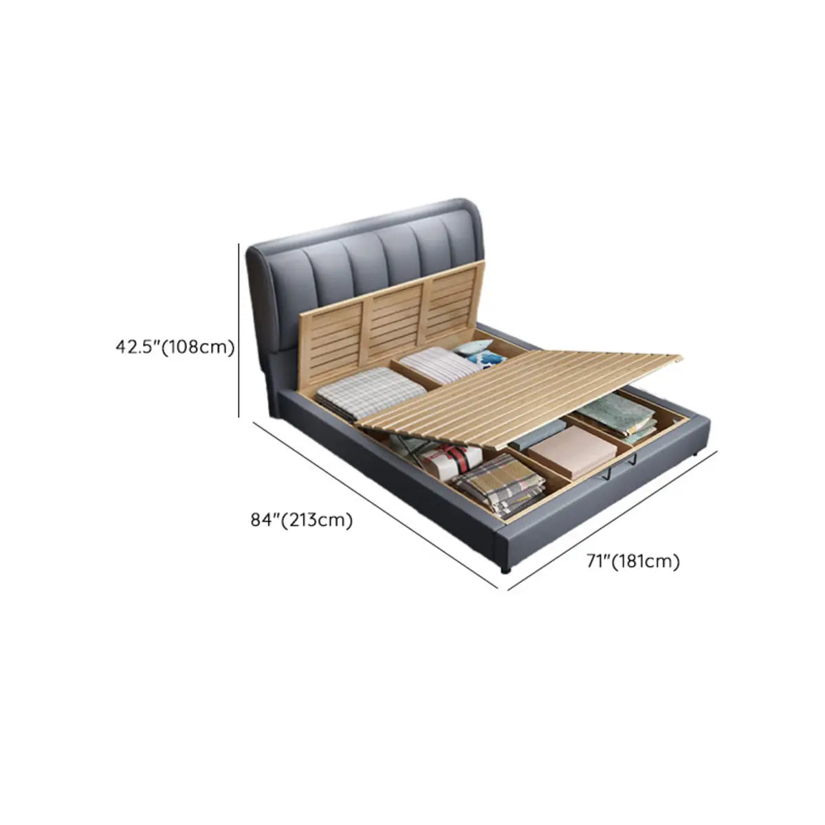 Grey Leather Queen Storage Included Bed with Headboard Image - 17