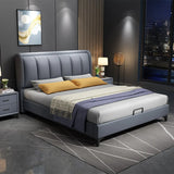 Grey Leather Queen Storage Included Bed with Headboard Image - 2