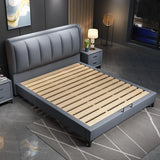 Grey Leather Queen Storage Included Bed with Headboard Image - 3