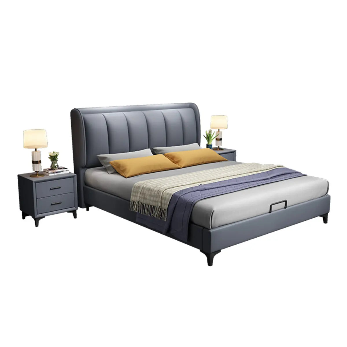 Grey Leather Queen Storage Included Bed with Headboard Image - 4