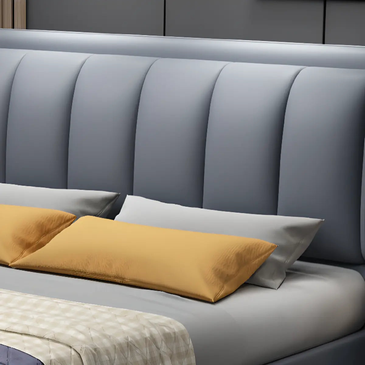 Grey Leather Queen Storage Included Bed with Headboard Image - 5