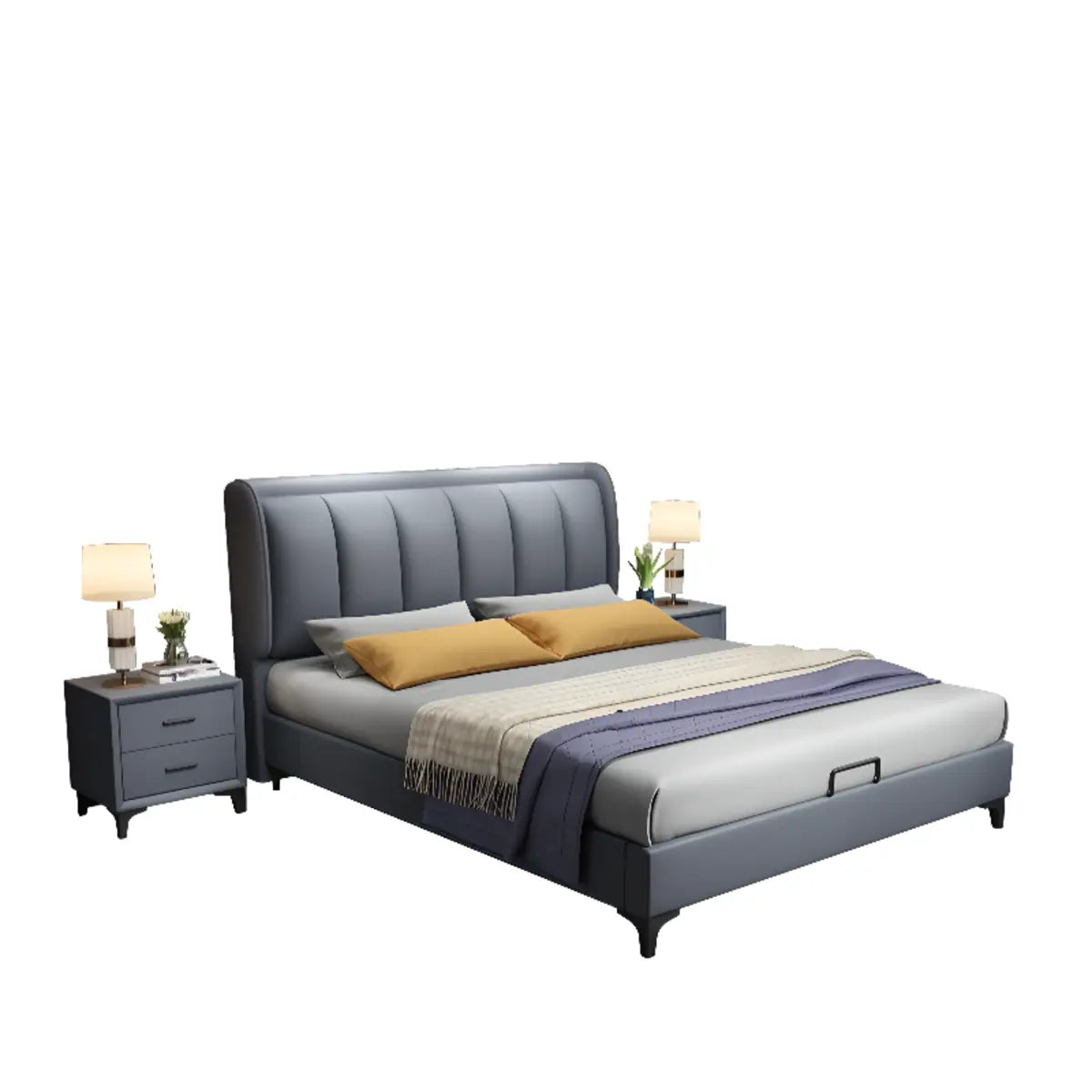 Grey Leather Queen Storage Included Bed with Headboard Image - 9