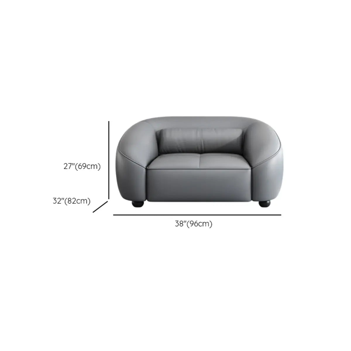 Grey Leather Upholstered Back Reception Sofa with Arms 