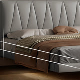 Grey Leather Upholstered Headboard Queen Panel Bed Image - 6