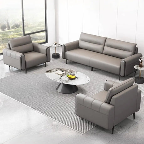 Grey Leather Wood Frame Reception Sofa with Black Legs Image - 1