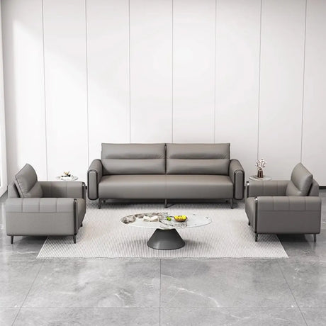 Grey Leather Wood Frame Reception Sofa with Black Legs Image - 4