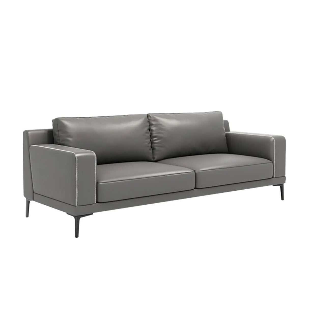 Grey Leather Wood Frame Sofa with Arms and Legs Image - 10