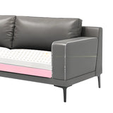 Grey Leather Wood Frame Sofa with Arms and Legs Image - 13