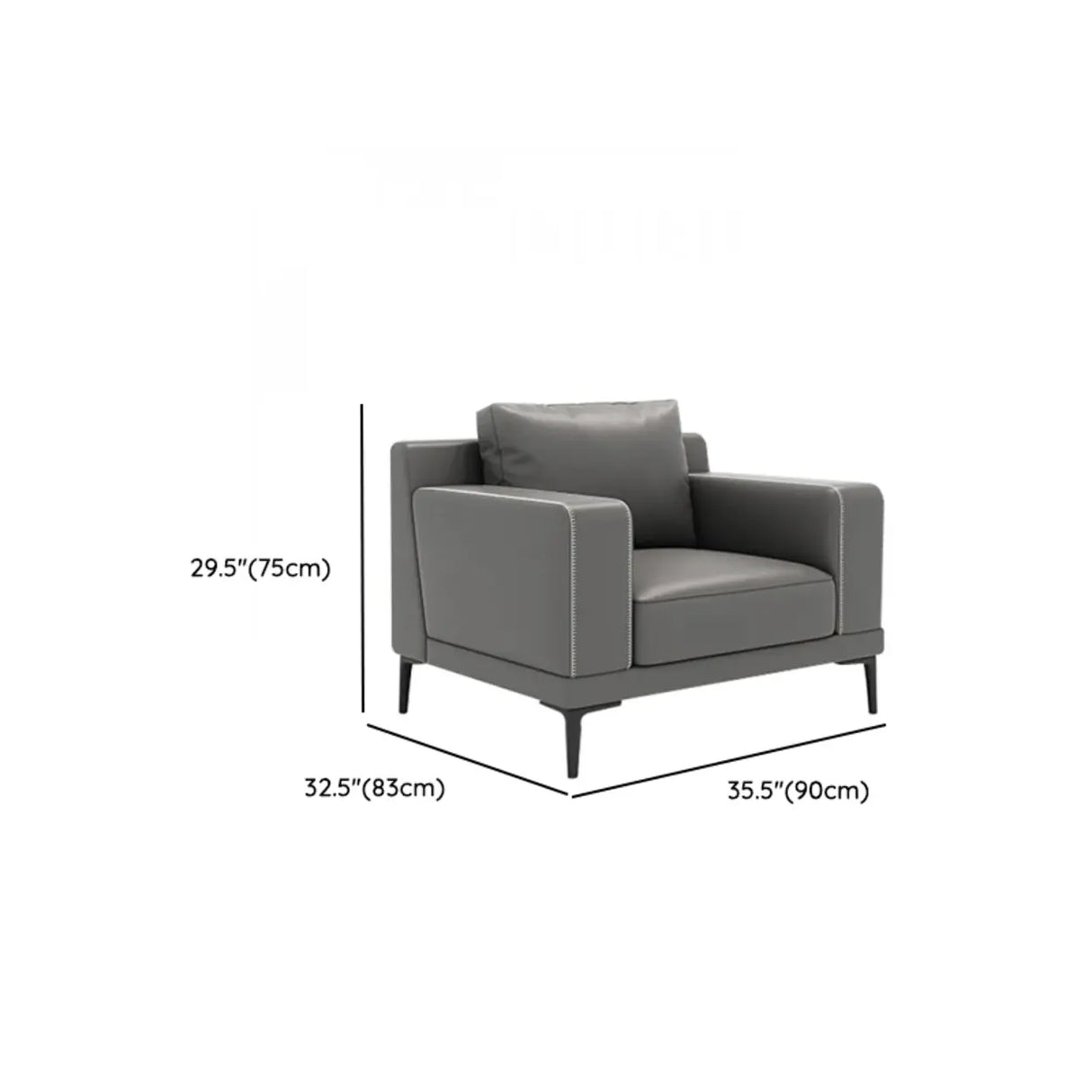 Grey Leather Wood Frame Sofa with Arms and Legs 