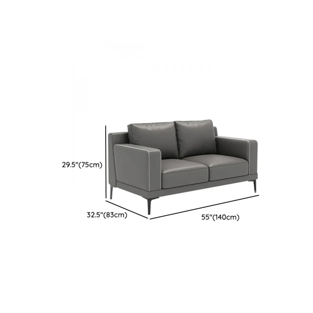 Grey Leather Wood Frame Sofa with Arms and Legs Image - 15