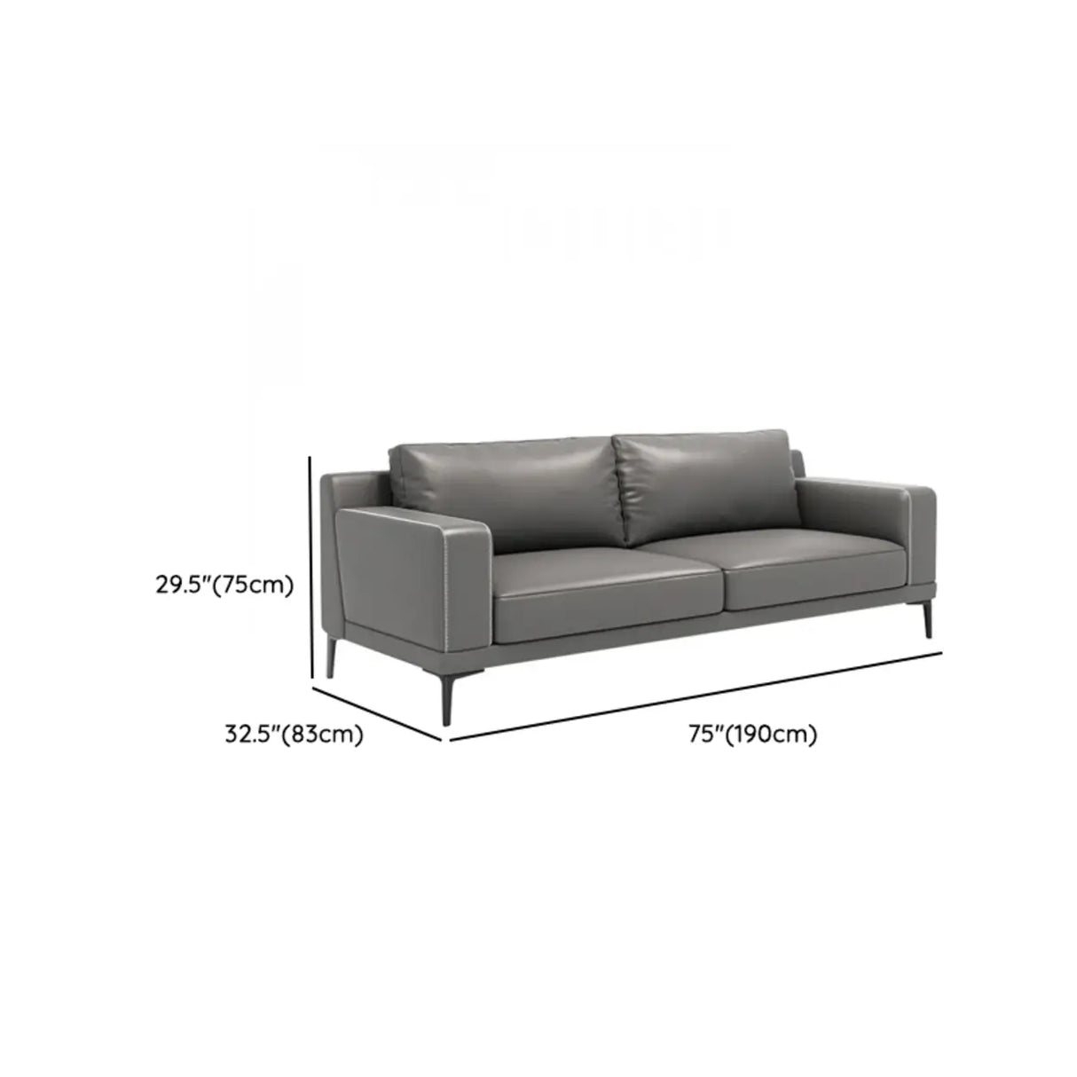 Grey Leather Wood Frame Sofa with Arms and Legs Image - 16