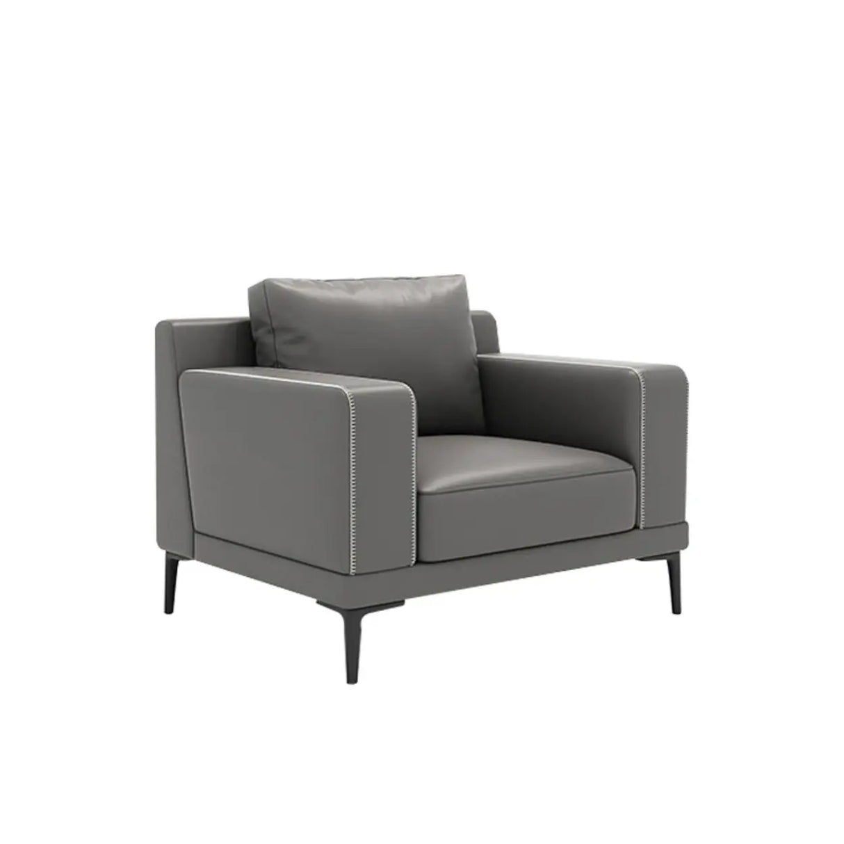 Grey Leather Wood Frame Sofa with Arms and Legs Image - 2