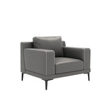 Grey Leather Wood Frame Sofa with Arms and Legs Image - 2