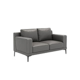 Grey Leather Wood Frame Sofa with Arms and Legs Image - 3