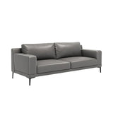 Grey Leather Wood Frame Sofa with Arms and Legs Image - 5